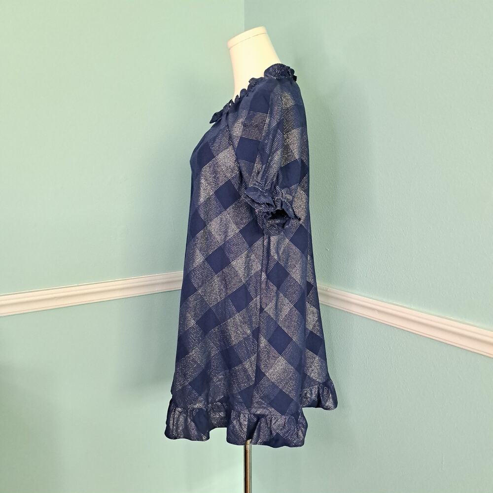 HILL HOUSE Home Navy Silver Metallic Plaid Katherine Nap Mini Dress Medium - Picture 8 of 11